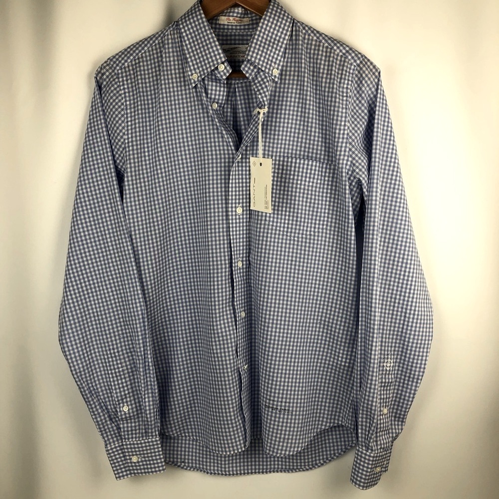 Gant The Hugger Button Down - Blue and White Gingham Plaid Size Small